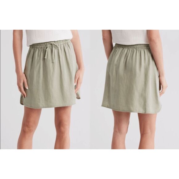 Madewell Curved Hem Linen Lyocell Blend Mini Skirt Sage Green Coastal Cool M - Picture 1 of 5